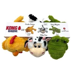 3-pack KONG Cozie Plush Toy Set - Yellow, Black, Green